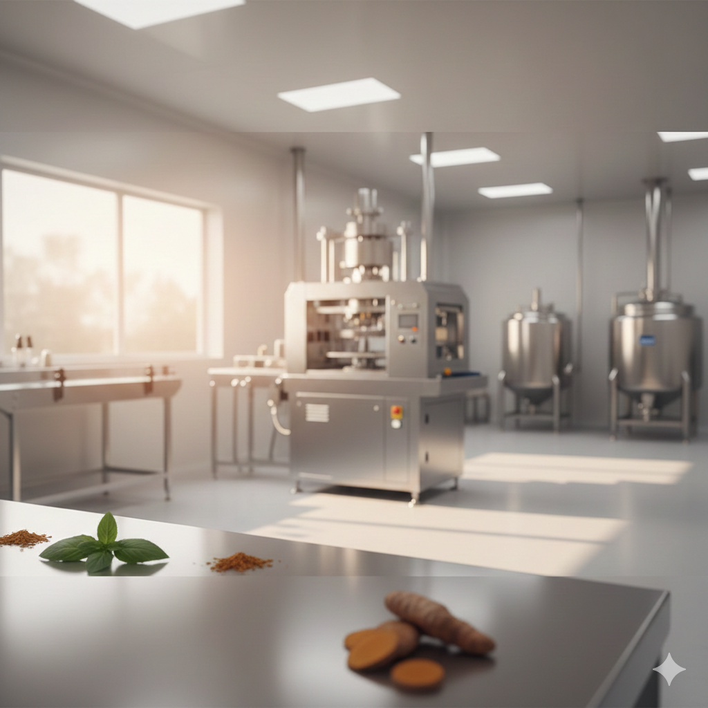 Ayurvedic tablet manufacturing and packaging facility banner